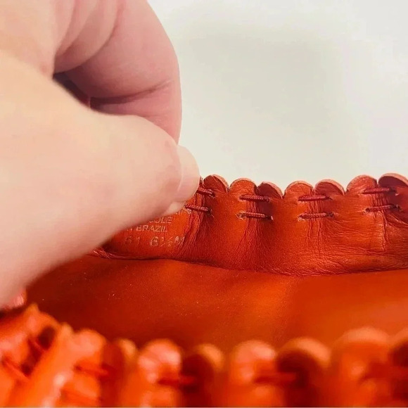 Tory Burch Reese Tassel Flats Orange Soft Pebbled Leather Gold-Tone Logo - Picture 7 of 9